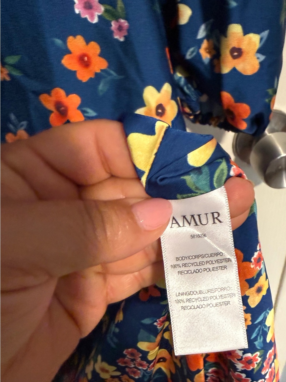 NWT AMUR One-Shoulder Blue Floral Twist-Front Midi Dress SIZE 4 - Picture 8 of 8